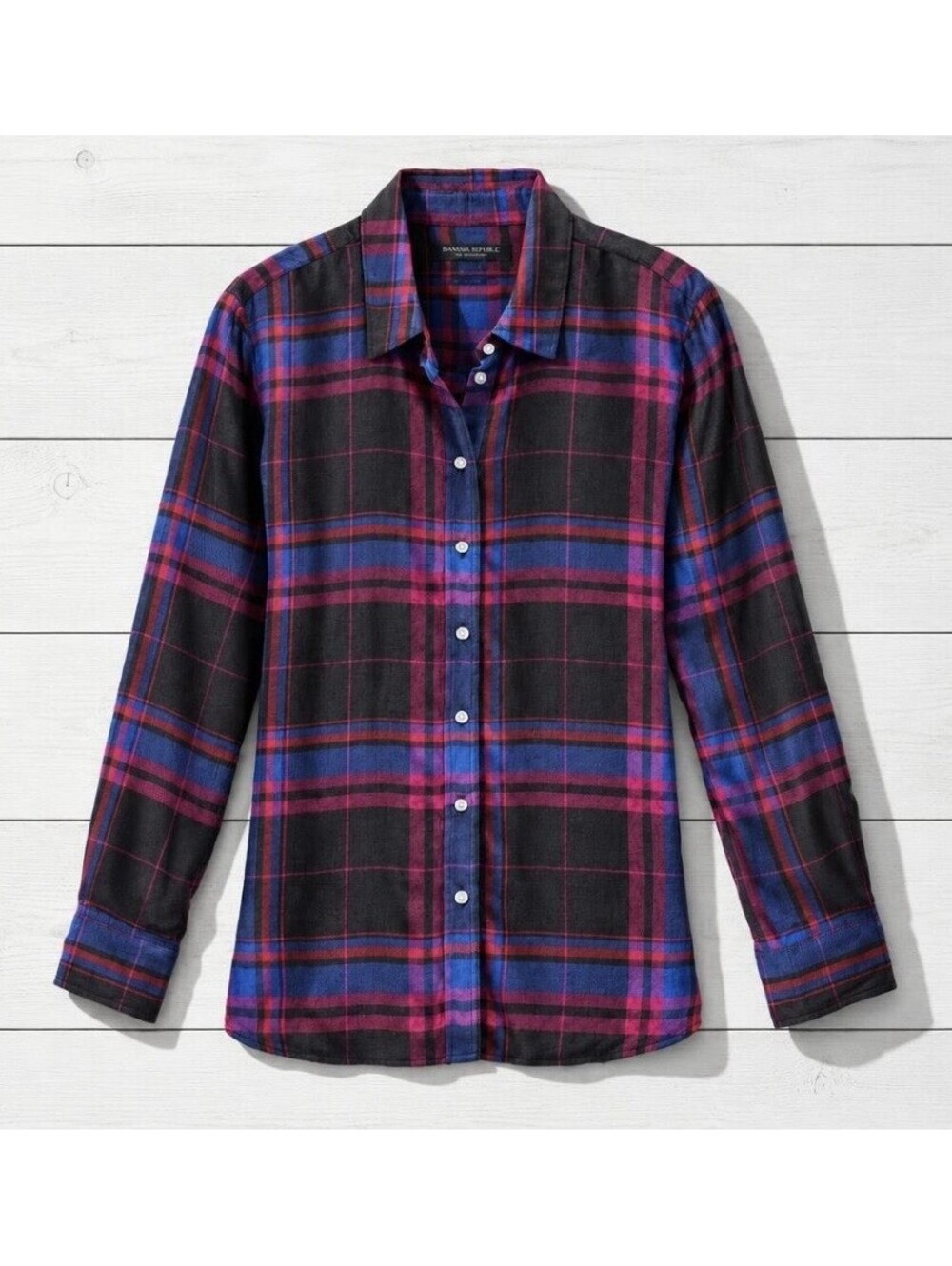 BANANA REPUBLIC NWOT Women’s Classic Fit Plaid Flannel Shirt In Pink Fuchsia-Med